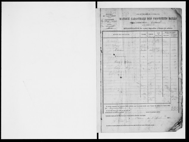 matrice cadastrale des propriétés bâties, 1881-1911, 1er vol. (cases 1-600)