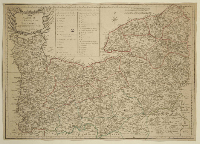 Carte de la province de Normandie divisée en des 5 Départements ...- A Paris, chez Mondhare et Jean, rue St Jean de Beauvais, N°4.