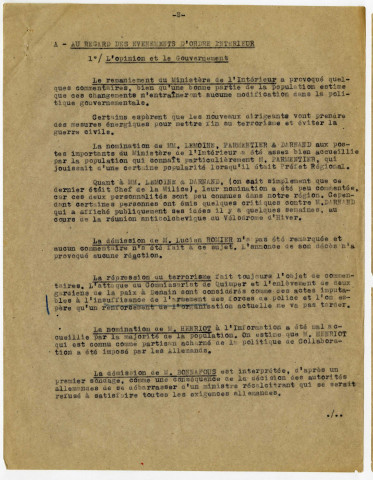 1944. Rapports au préfet relatifs à la Bataille de Normandie, dont un rapport des renseignements généraux de janvier 1944 annonçant l'imminence d'un Débarquement