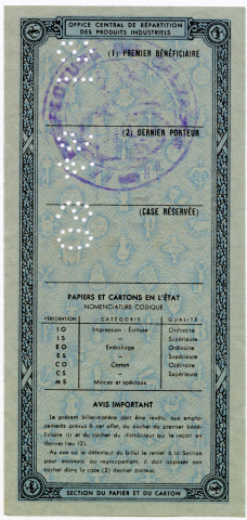 Répartition de papier ; articles écoliers et de bureau et des produits industriels
