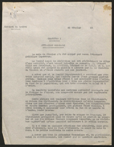 Rapports du préfet Pierre Daure pour les mois de février à décembre 1945