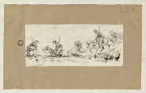 Soldats à cheval passant un gué (voltigeurs ?), par Septime Le Pippre