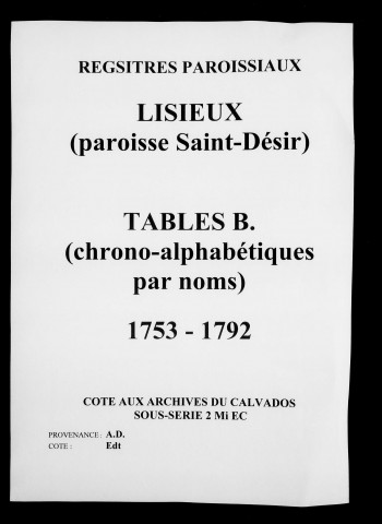 Tables des B. (1753-1792)