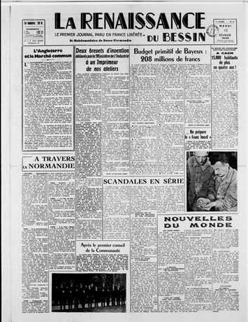 Une du journal La Renaissance du Bessin du 10 février 1959