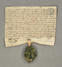 Charte avec un sceau de l'abbaye et une intaille antique.