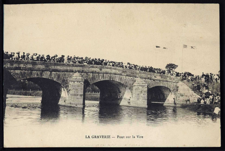 La Graverie : Eglise (n°1) ; Pont et rivière de la Vire (n°2 à 4) ; Abattoir (n°5 à 6) ; Rue principale (n°7)