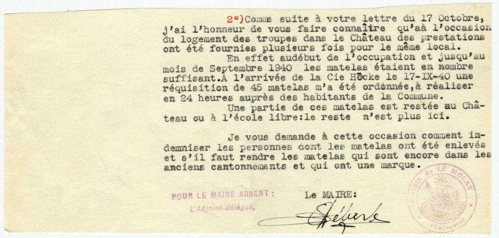 Cantonnements, matériels