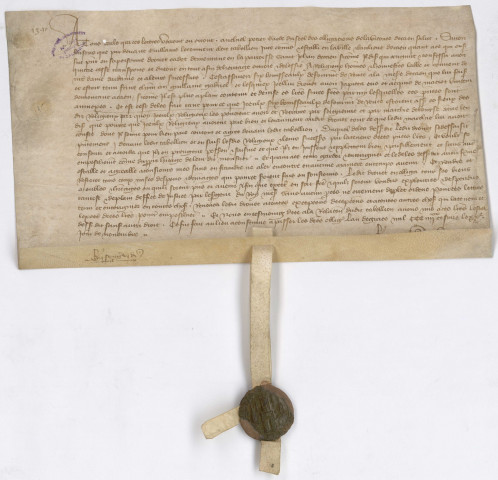 Reconnaissance devant Guillaume le Couvreur tabellion de Caen, avec le sceau très bien conservé du tabellion