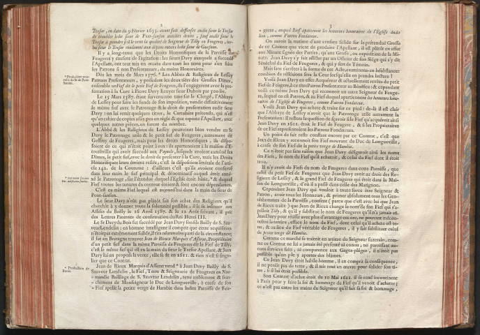 Factum pour Messire Pierre de Guesnon de Pontsanson, seigneur de Feugères (Manche) contre Jacques-François Le Trésor, seigneur de Tilly en Feugères...