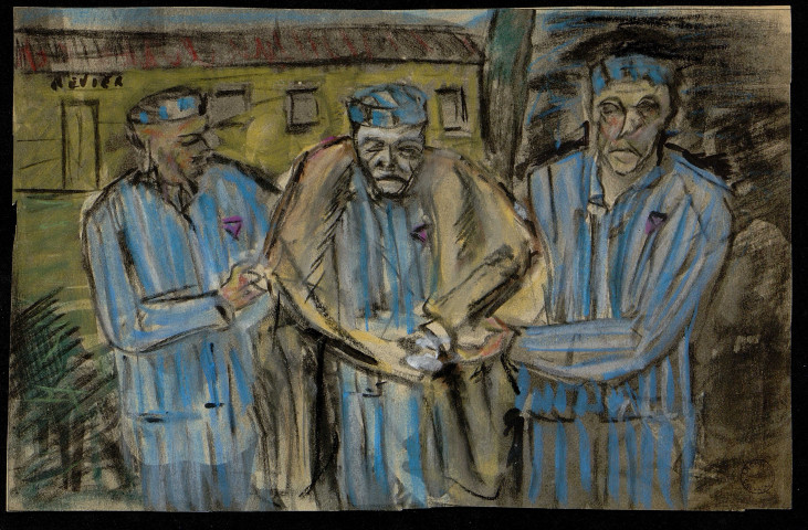 Déporté quittant le « Revier » soutenu par deux camarades (dessin n°31)