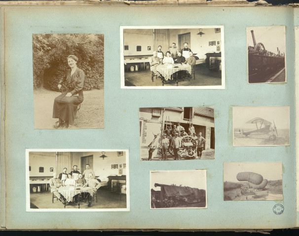 Matériels militaires, militaires sur une charrette (Canon sur train, avion français, ballons d'observation) (photos n°129 ; 131 à 134)