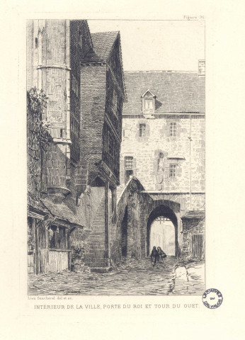 (Le Mont St Michel :) intérieur de la ville. Porte du Roi et tour du Guet. Par Léon Gaucherel