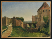Caen, château, vue de la porte secours, porte des prés, par Léon-Auguste Mellé.