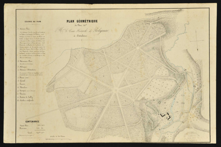 Plan et vue du parc du château d'Outrelaize à Gouvix