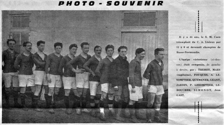 Sur la photo d'équipe sont présents Tréhet, Maës (capitaine), Fouques, A. Le Somptier, Quemener, Géant, Jardin, P. Le Somptier, Le Boucher, Simonot et Jean Gast.