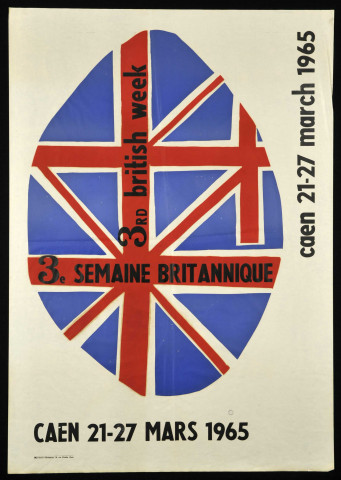 3e semaine britannique. CAEN 21-27 mars 1965. 3rd british week. Caen 21-27 march 1965. (Illustration : composition avec le drapeau britannique.)