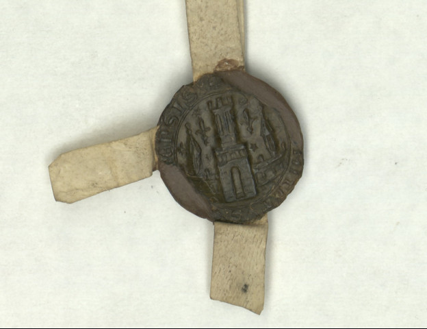 Reconnaissance devant Guillaume le Couvreur tabellion de Caen, avec le sceau très bien conservé du tabellion