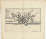 Honnefleur (Honfleur avec élévation en perspective des principaux bâtiments et églises). Par Jacques Gomboust ingénieur et Kaspar Mérian graveur