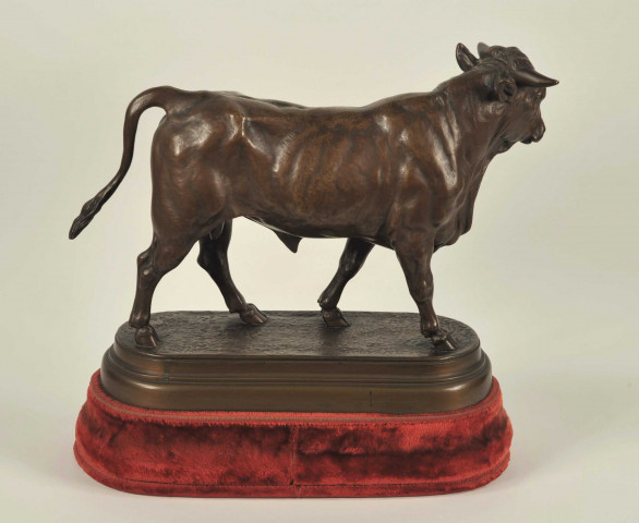 Taureau, "50e concours d'animaux reproducteurs de race bovine normande. Caen - Prix d'ensemble 1885. Offert par M. de Formigny de la Londe, secrétaire de la Société d'Agriculture, par Charles Valton