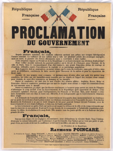 Proclamation du gouvernement annonçant son départ de Paris.