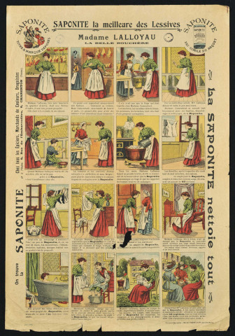 Publicités pour la "Saponite la meilleure des lessives... Madame LALLOYAU la belle bouchère" (imagerie d'Epinal) (n°9 et 10).