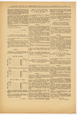 1944 - 1945 : Bulletin officiel du commissariat régional de la République de Rouen, documentation administrative