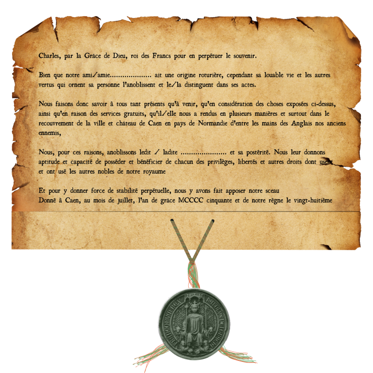 Imitation numérique d'une lettre d'anoblissement de l'époque de Charles 7