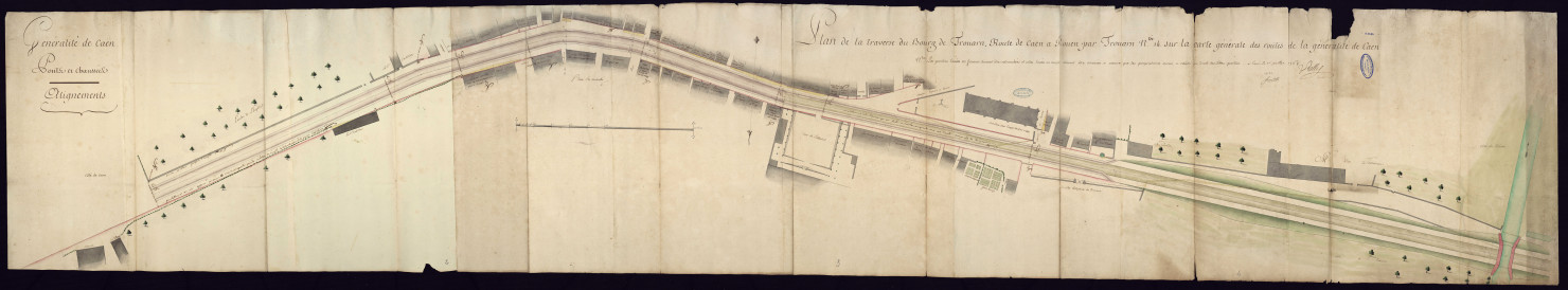 Plan de la traverse du bourg de Troarn, route de Caen à Rouen