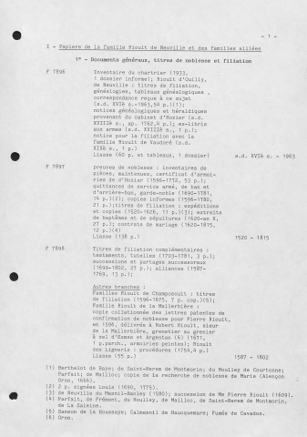 Documents généraux, titres de noblesse et de filiation