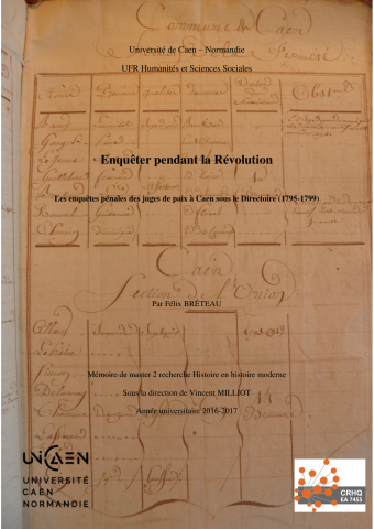 Enquêteurs pendant la Révolution, les enquêteurs pénales des juges de paix à Caen sous le Directoire 1795-1799